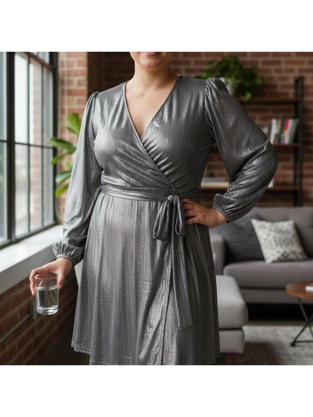 YOINS Silver Wrap Mini Dress